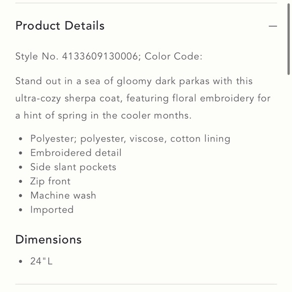 NWOT Anthropologie Tilly Embroidered Sherpa Jacket FLORAL YELLOW/CREAM - SIZE S - Picture 5 of 5